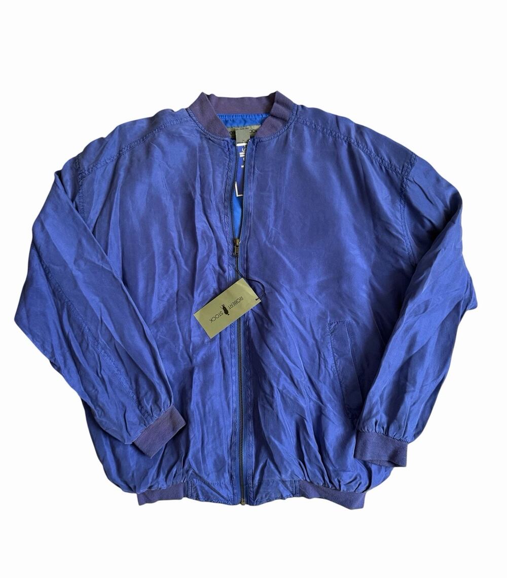 Vintage Robert Stock 100% Silk Bomber Jacket Blue NWT 90s Mens Size S